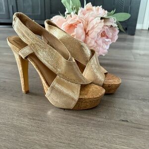 Diane Von Furstenberg Metallic Gold Cork High Heels